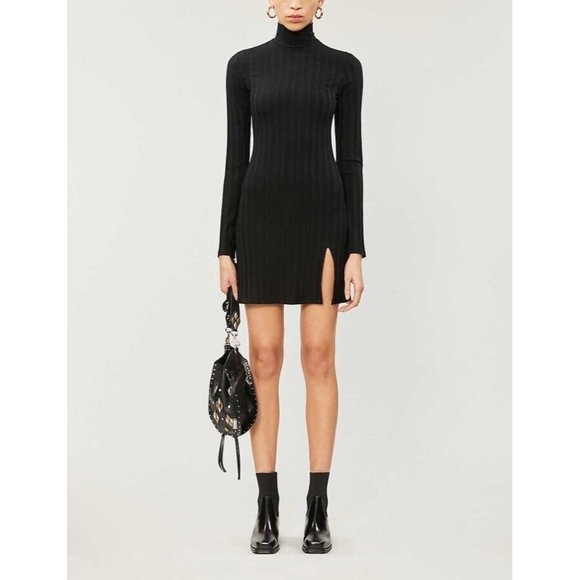 Reformation Black Ribbed Mini Dress - Picture 1 of 5